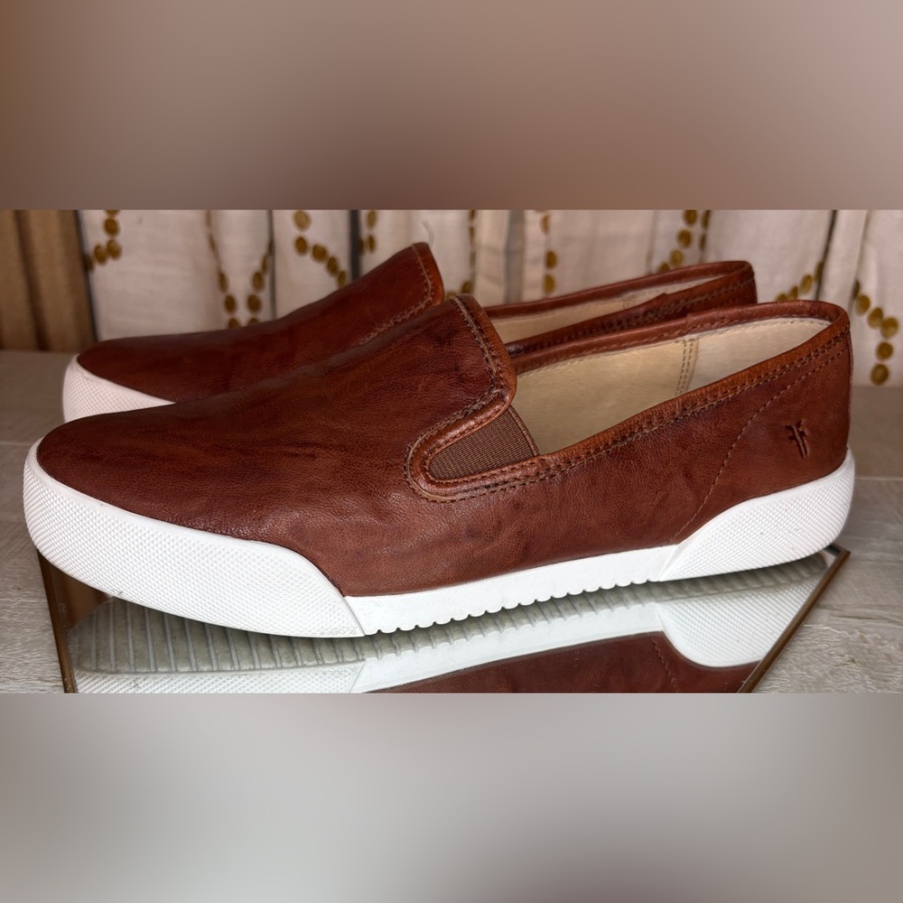 Frye Brown Leather Slip-on Sneakers Loafers with Moccasin Toe Size 8.5 - Picture 2 of 10